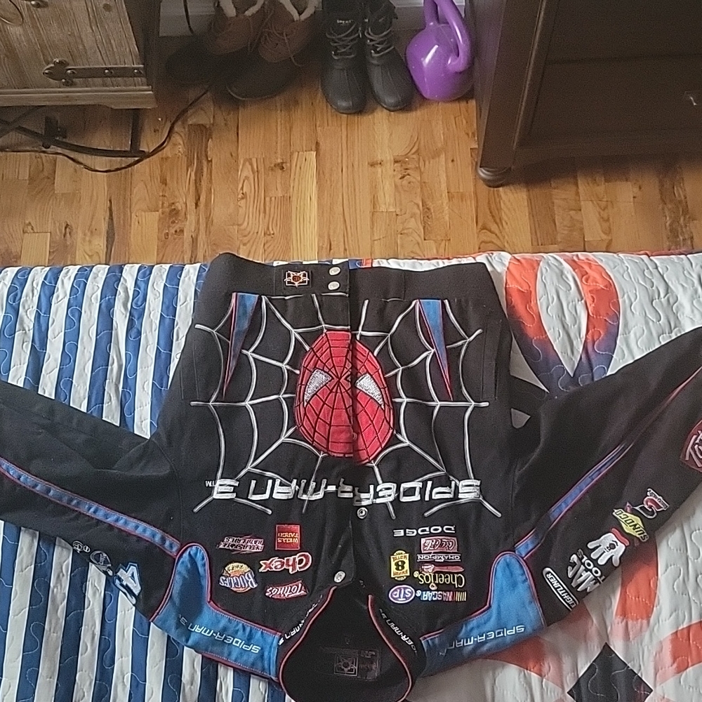 Boys Bombers Jacket,  blk multi colored spiderman 3 movie jacket ,M 7-8